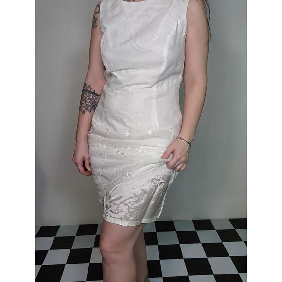 NWT A.B.S by Allen Schwartz Poplin White Y2k Midi Tank Dress Embroidered Flowers - Picture 5 of 9
